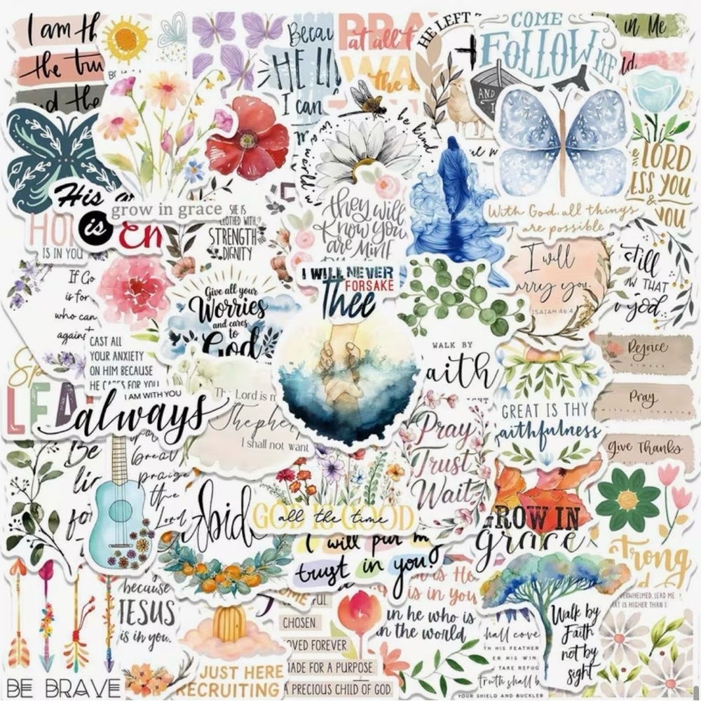 50 Inspirational Floral Faith Stickers Scripture Religious Nature - Picture 5 of 6